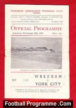 Wrexham v York City 1956 - Official Football Programme - football programme