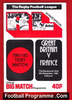 Great Britain Rugby v France 1981 – at The Boulevard Hull
