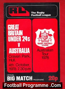 Great Britain Rugby v Australia 1978 – Under 24’s at Hull
