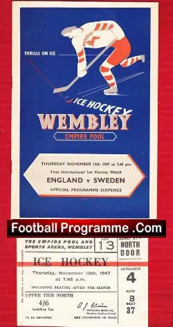 England Ice Hockey v Sweden 1947 – Plus Match Ticket at Wembley