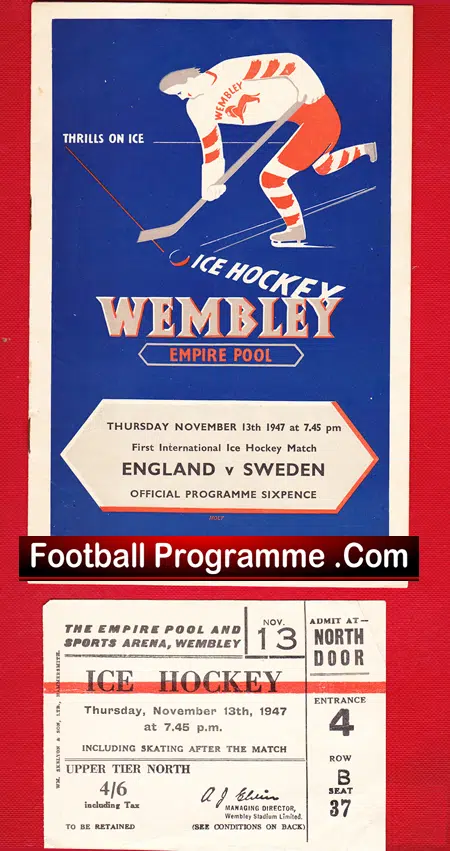 England Ice Hockey v Sweden 1947 – Plus Match Ticket at Wembley