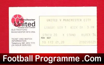 Manchester United v Manchester City 1977 - Football Ticket