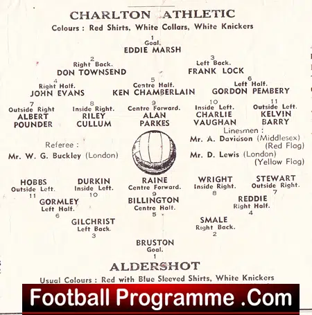 Charlton Athletic v Aldershot 1953 - Reserves Match