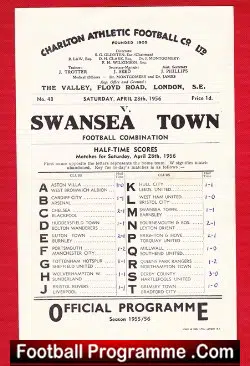 Charlton Athletic v Swansea Town 1956 - Reserves Match