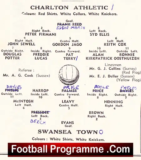 Charlton Athletic v Swansea Town 1956 - Reserves Match