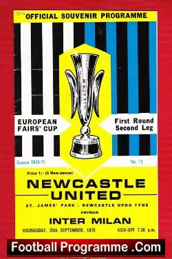 Newcastle United v Inter Milan 1970 - European Fairs Cup