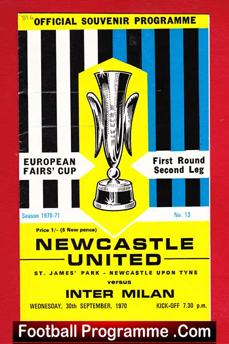 Newcastle United v Inter Milan 1970 – European Fairs Cup