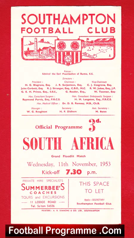 Southampton v South Africa 1953 – Friendly Match