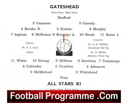Gateshead v All Stars X1 1962 - Ashington FC Benefit