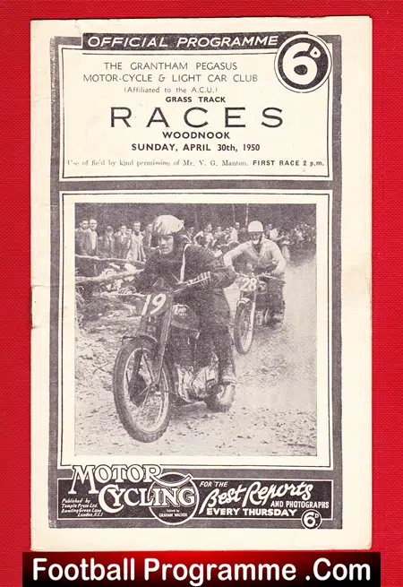 Woodnook Grasstrack Motor Cycle Races 1950