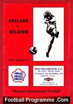 England Ladies v Belgium 1978 – Womens Football Southampton The Dell