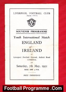 England v Ireland 1951 – Youth International at Liverpool FC