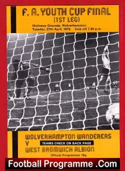 Wolves Wolverhampton v WBA 1976 - FA Youth Cup Final