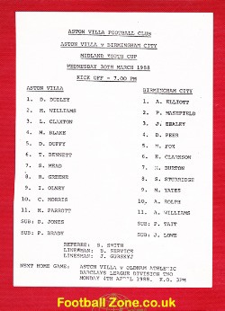 Aston Villa v Birmingham City 1988 – Midlands Youth Cup