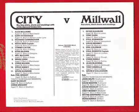 Manchester City v Millwall 1979 - Youths Cup Final