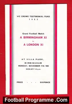 Vic Crowe Testimonial Benefit Game Birmingham City 1963