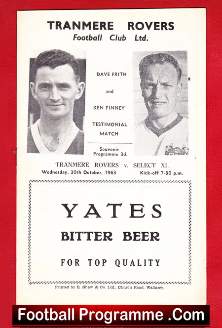 Dave Frith – Ken Finney Testimonial Benefit Tranmere Rovers 1963