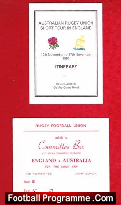 Australia Rugby Short Tour England Itinerary 1997 – Plus Ticket