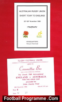 Australia Rugby Short Tour England Itinerary 1998 – Plus Ticket
