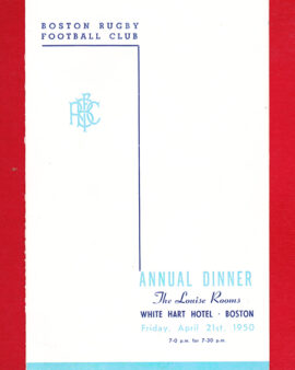 Boston Rugby Club Annual Dinner Menu White Hart Hotel 1950