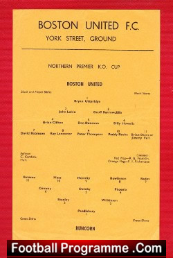 Boston United v Runcorn 1960s ? – Official Team Sheet
