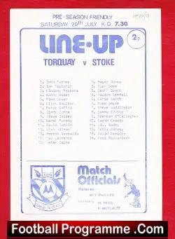 Torquay United v Stoke City 1978 – Official Team Sheet