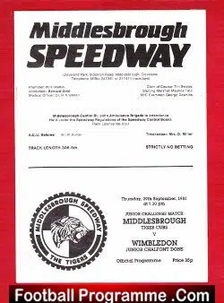 Middlesbrough Speedway v Wimbledon 1983