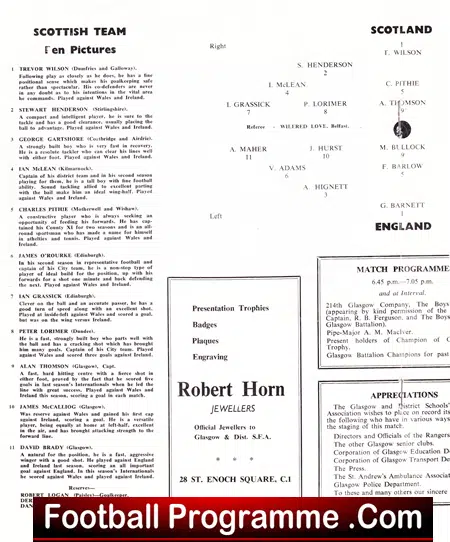 Scotland v England 1962 - Schoolboys at Ibrox Glasgow