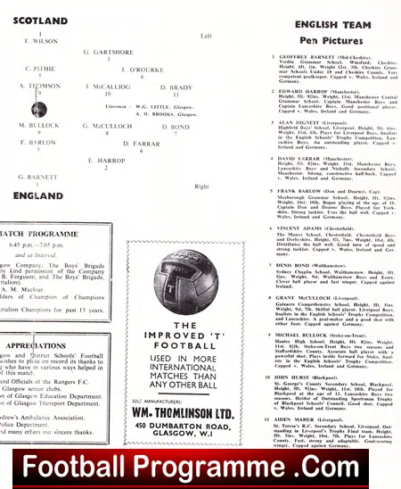 Scotland v England 1962 - Schoolboys at Ibrox Glasgow