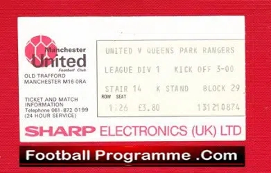Manchester United v QPR 1985 - Football Ticket