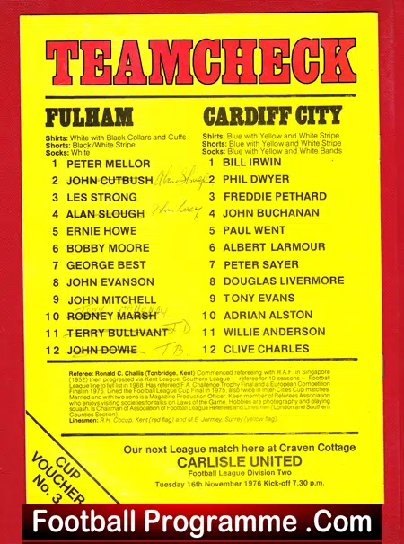 Fulham v Cardiff City 1976