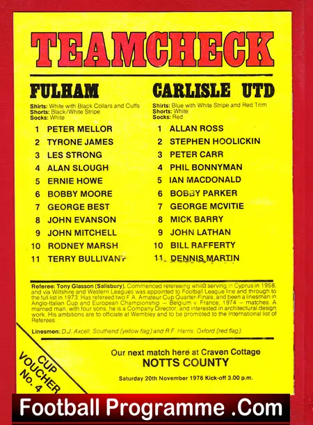 Fulham v Carlisle United 1976
