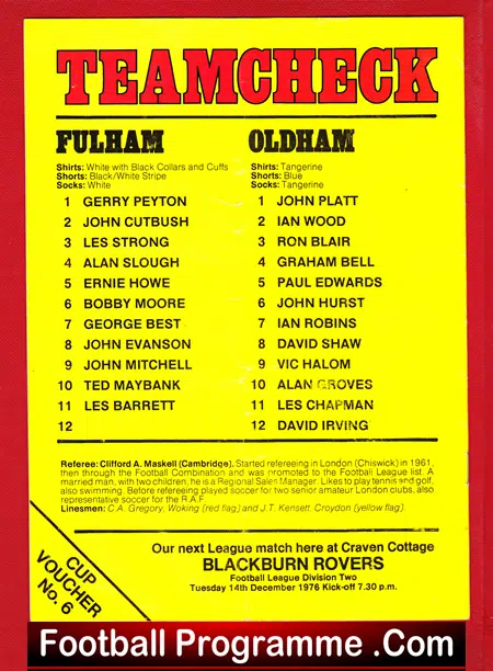 Fulham v Oldham Athletic 1976