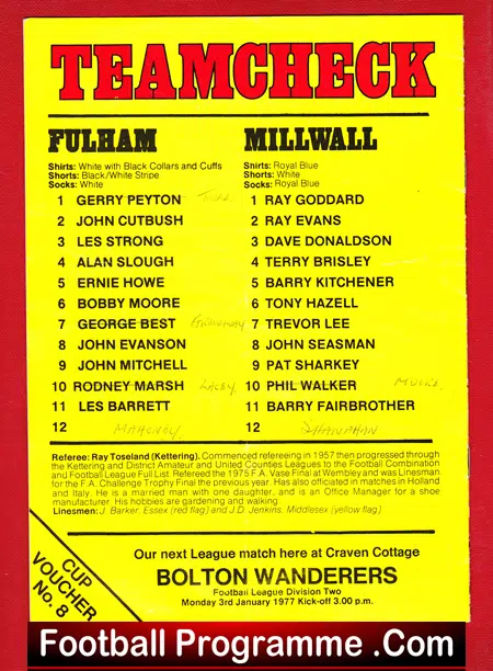 Fulham v Millwall 1976
