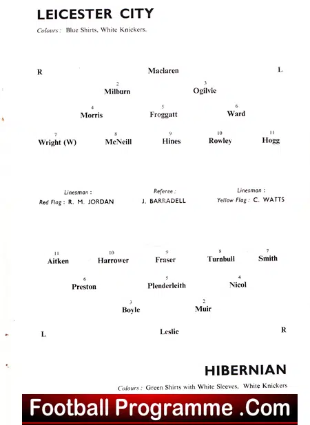 Leicester City v Hibernian Hibs 1957 - Friendly Game