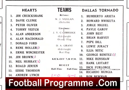 Heart Of Midlothian v Dallas Tornado 1969 - Hearts v USA