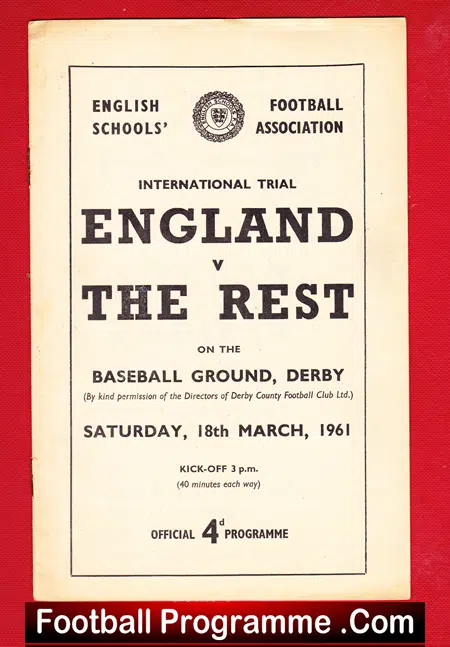 England v The Rest 1961 - Schoolboys at Derby County
