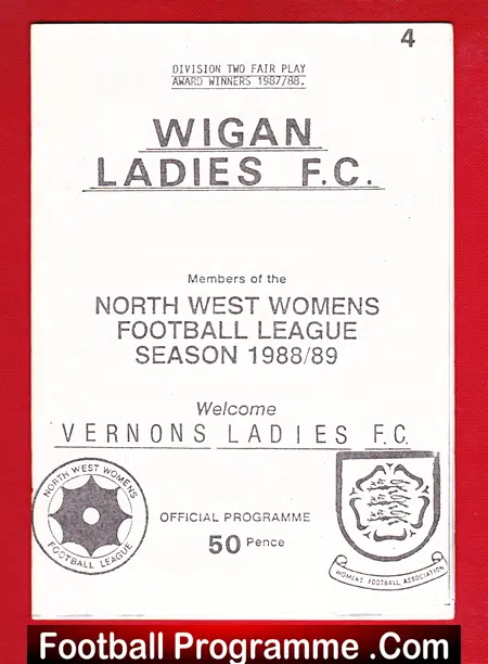 Wigan Ladies v Vernons Ladies 1988 – Womens Football Programme