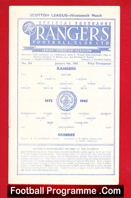 Glasgow Rangers v Dundee 1965
