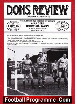 Alan Cork Testimonial Benefit Match Wimbledon 1988 - football programme