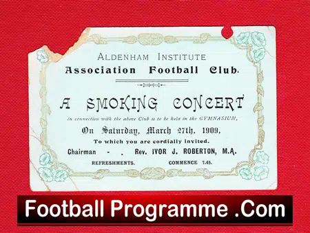 Aldenham Institute Association Football Club Concert Ticket 1909