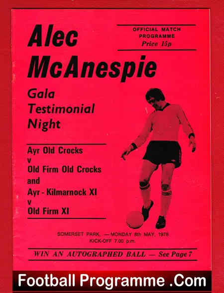 Alec McAnespie Testimonial Benefit Match Ayr v Kilmarnock 1978