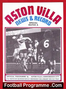 Aston Villa v Birmingham City 1972 – FA Youth Cup Replay