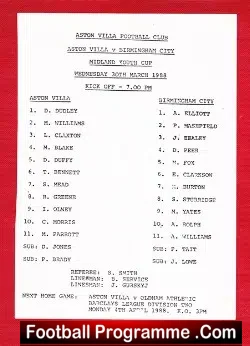 Aston Villa v Birmingham City 1988 – Midlands Youth Cup