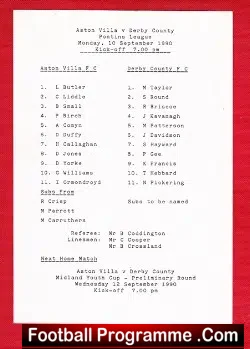 Aston Villa v Derby County 1990 – Reserves – Dwight Yorke