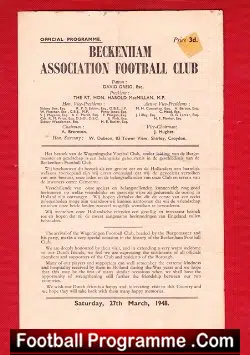 Beckenham Town v Wageningen 1948 - Friendly Match Holland Dutch - football programme