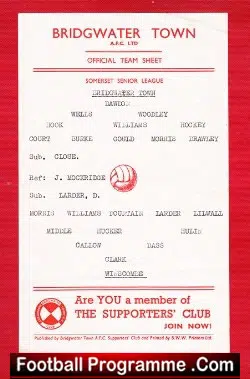 Bridgwater Town v Winscombe 1960s ? - Official Team Sheet - football memorabilia