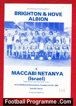 Brighton Hove Albion v Maccabi Netanya 1980 - Jewish Israel Team - football programme