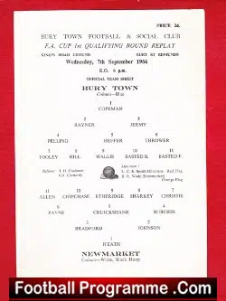 Bury v Newmarket 1966 – Official Team Sheet REPLAY