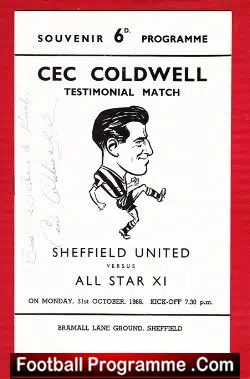 Cec Coldwell Testimonial Benefit Match Sheffield Utd 1966 SIGNED - football programme